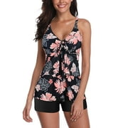 Zando Plus Size Tankini Bathing Suits for Women Plus Size Swimsuit for Women Tummy Control Flounce Swimwear with Shorts Floral Pink 2XL